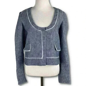 Uterque Womens blazer size 26 S blue white 100% linen career dog show
